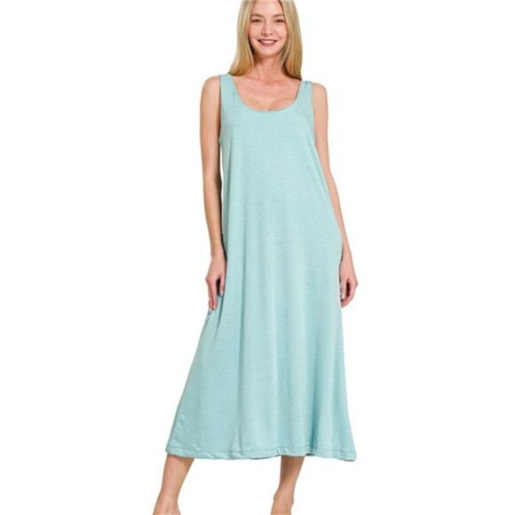 ✨NWT Zenana French Terry Twisted Strap Midi Dress - Picture 1 of 3